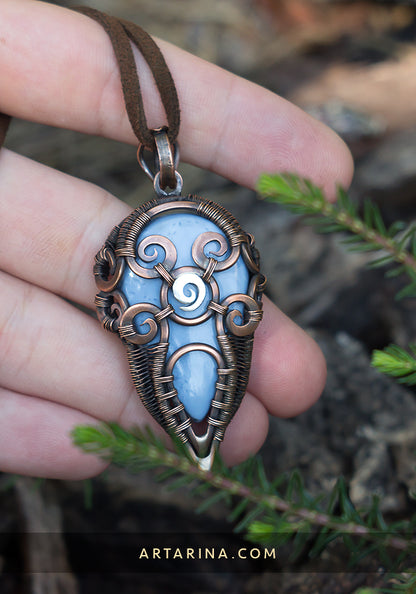 Blue opal wirewrapped pendant