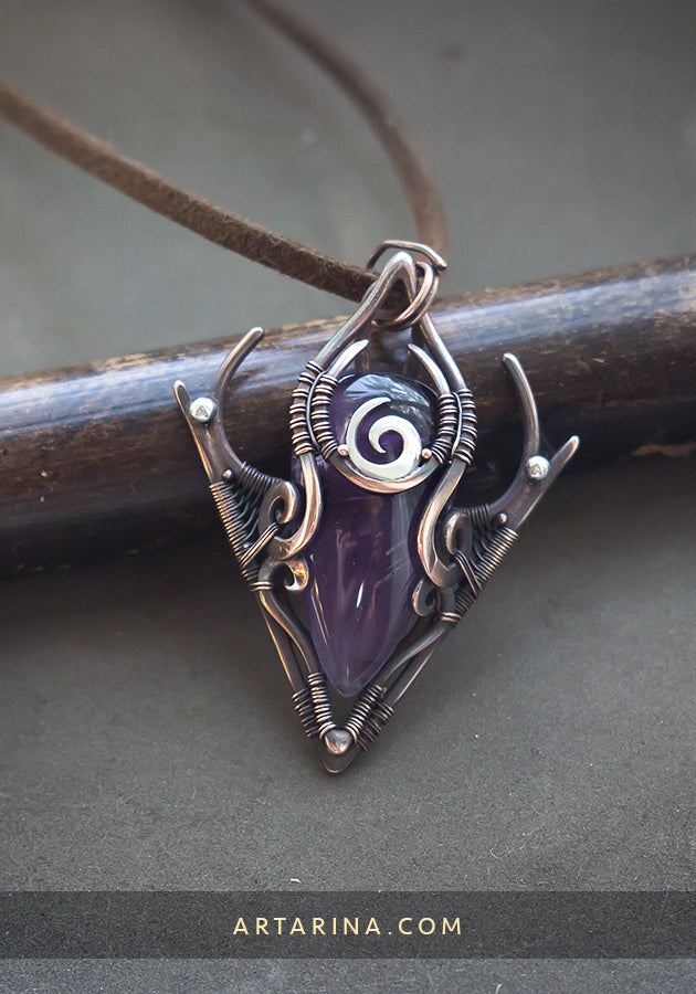 Copper wirewrapped amethyst necklace