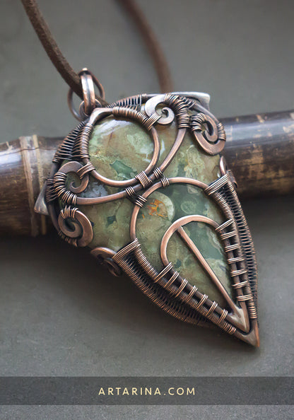 Green jasper wire wrap pendant