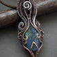 Carved leaf copper wire wrap necklace