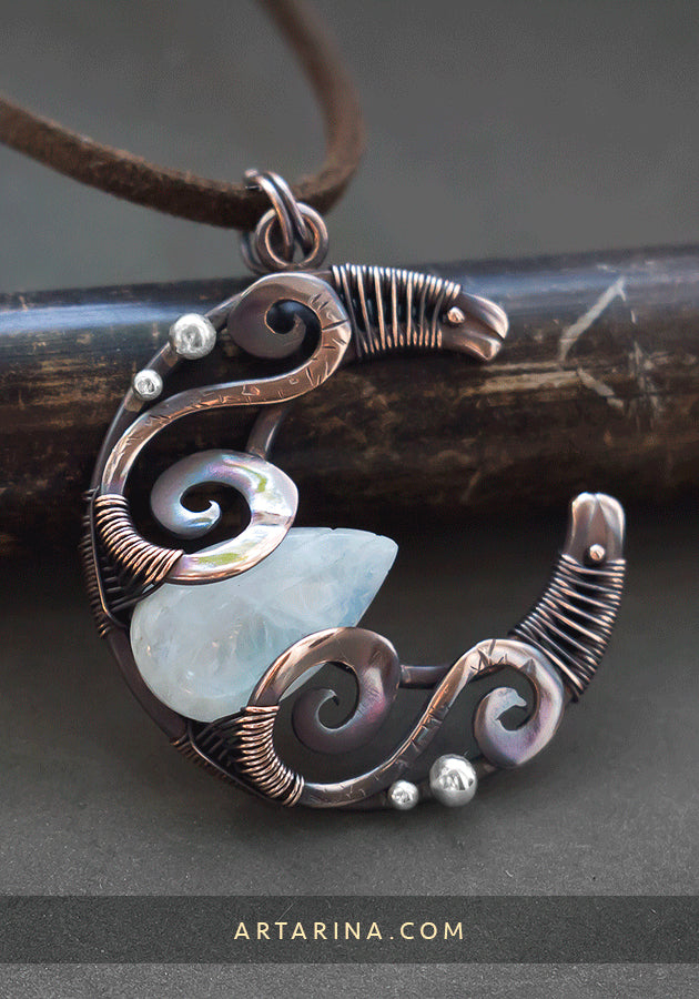 moonstone wire wrapped pendant