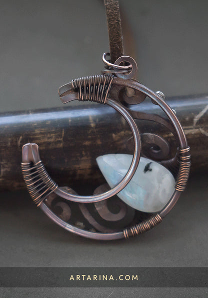 Moonstone wire wrapped moon necklace