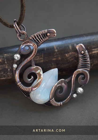 Moonstone wire wrapped moon necklace