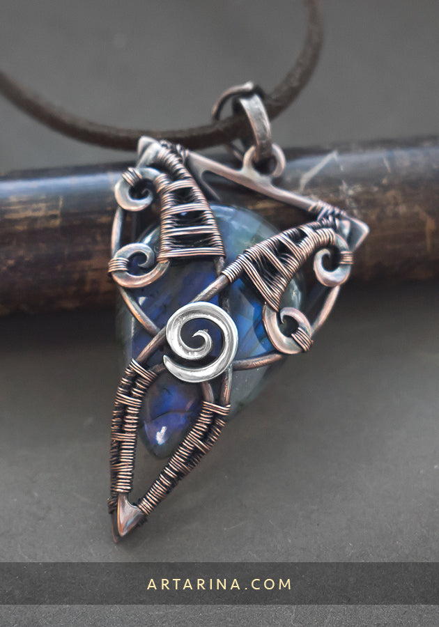Wire wrap blue stone pendant