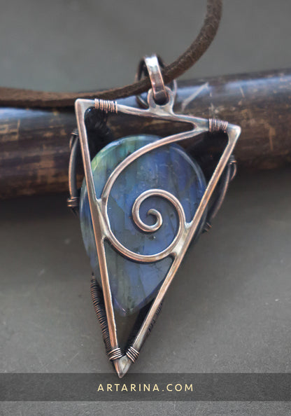 Wire wrap blue stone pendant