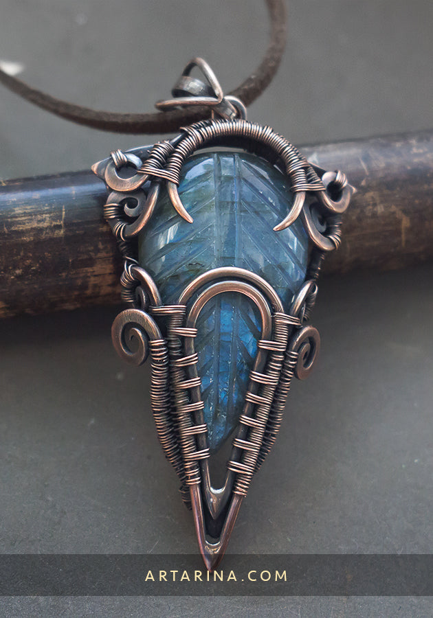 blue stone wire wrap pendant