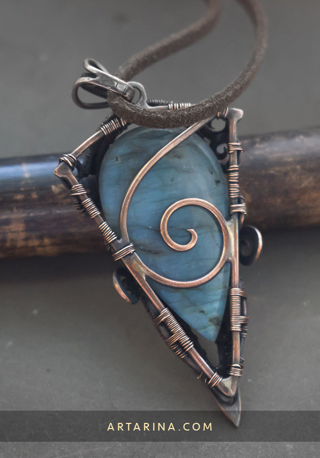 Wire wrapped carved stone necklace