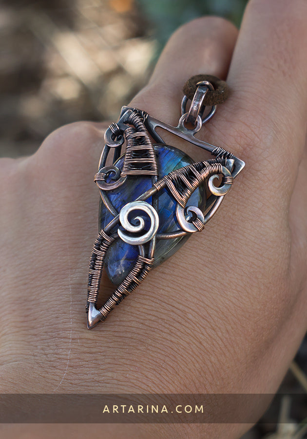 Blue stone wire wrap pendant