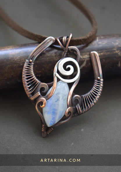 Moonstone wire wrapped necklace pendant