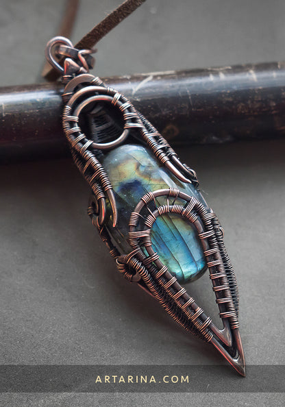 Ancient Mythical artifacts necklace, black labradorite pendant, chaldean astrology talisman