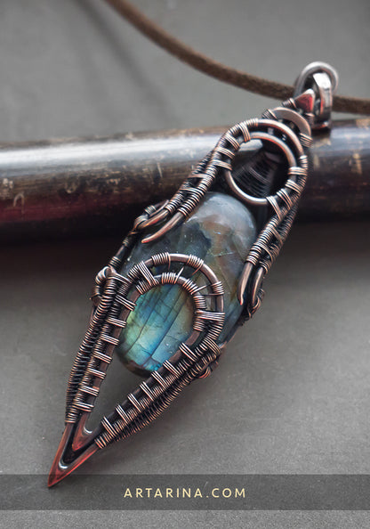 Ancient Mythical artifacts necklace, black labradorite pendant, chaldean astrology talisman