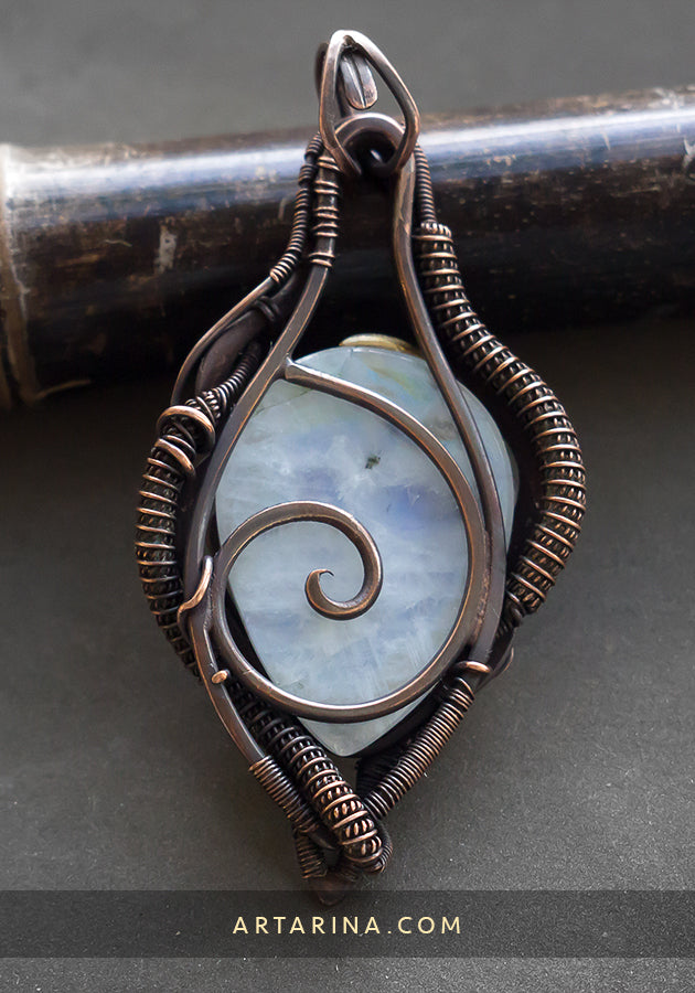 White moonstone wire wrap pendant