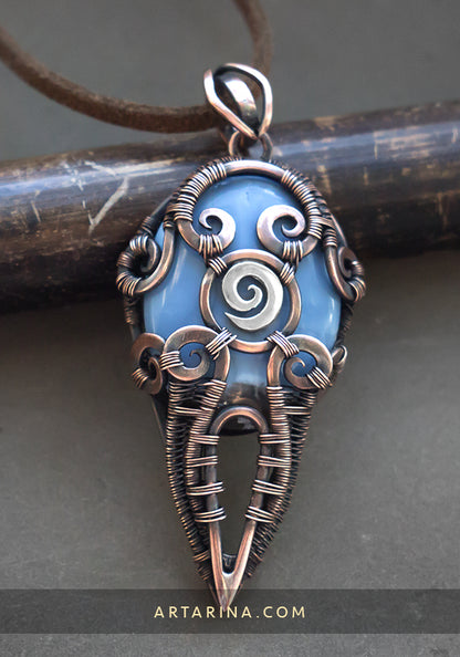 Blue opal wire wrapped pendant