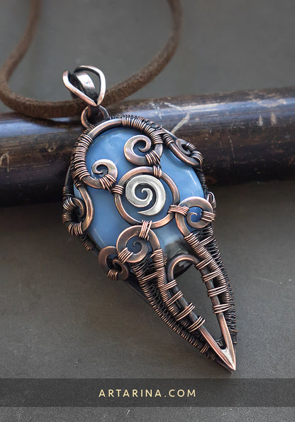 Blue opal wire wrapped pendant