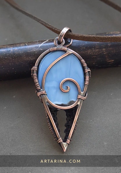 Blue opal wire wrapped pendant