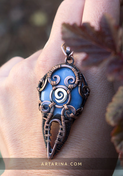 Blue opal wire wrapped pendant