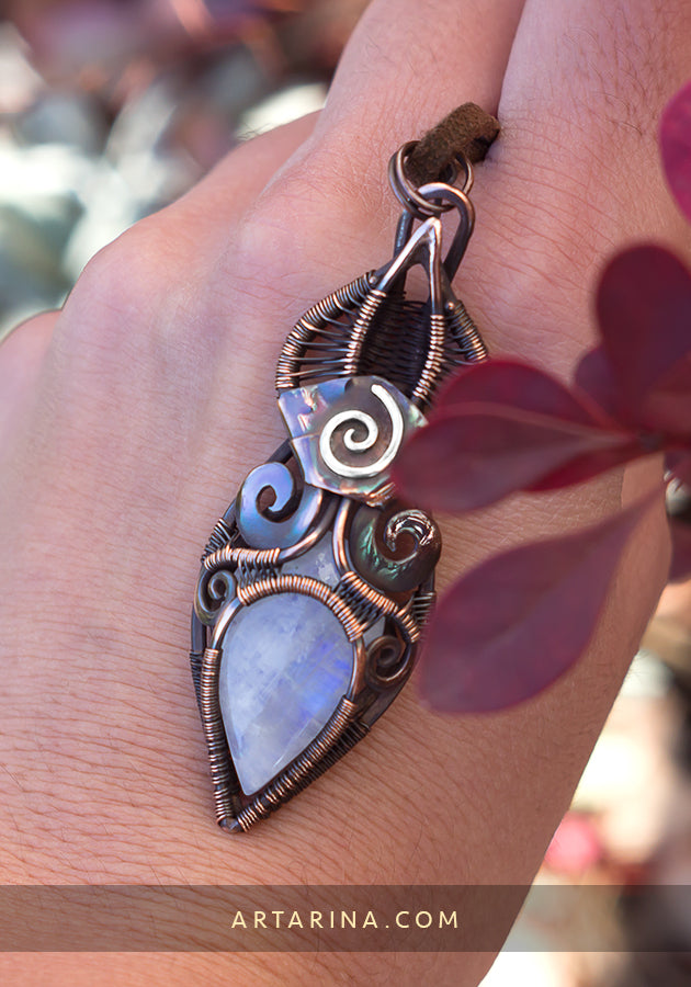 Wire wrapped moonstone necklace