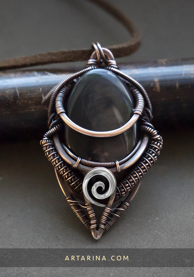 Obsidian wire wrapped pendant