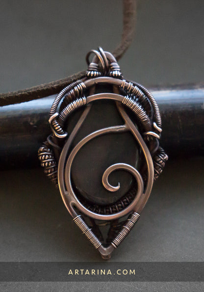 Obsidian wire wrap jewelry necklace