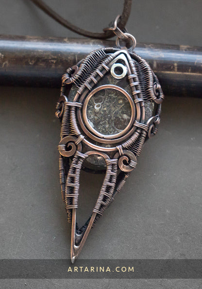 Turritella agate wire wrap pendant