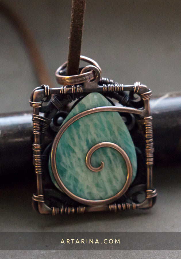 Amazonite wire wrap necklace pendant