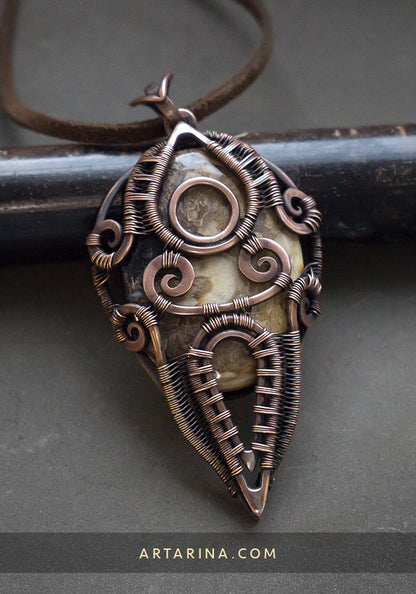 Petrified wood wire wrap pendant