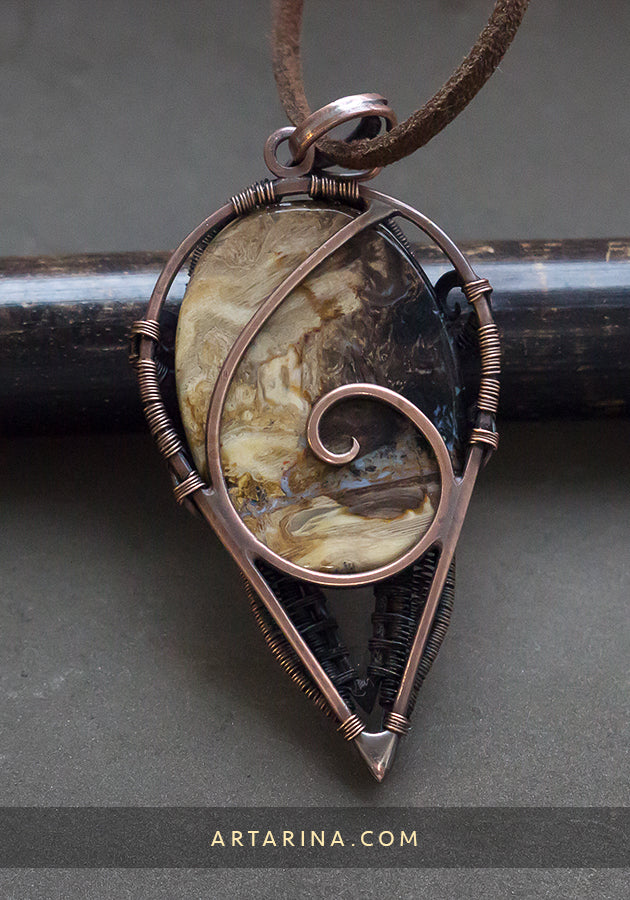 Petrified wood wire wrap pendant