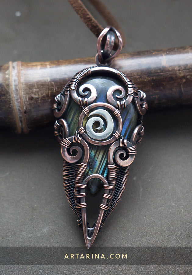 Labradorite copper wirewrapped jewelry pendant
