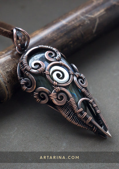 Labradorite copper wirewrapped jewelry pendant