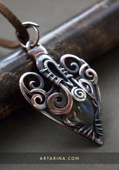 Wire wrapped jewelry pendant with stone