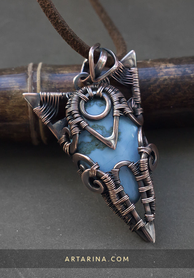 blue opal copper wire wrap necklace