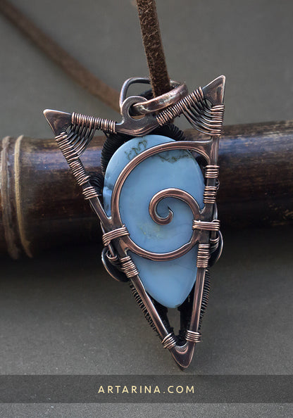 Blue opal wire wrapped pendant