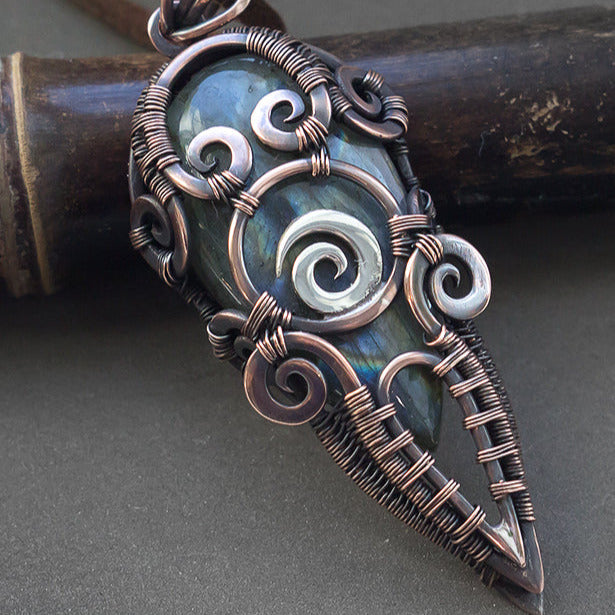 Wire wrapped amulet necklace pendantWire Wrapped Pendant Copper Wire fairy Filigree Wire Wrap Pendant Handmade Bohemian Tribal Jewelry Beautiful Natural Round Gemstone Crystal Wire jewelry Artarina