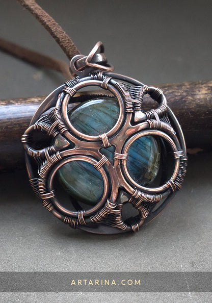 Round wire wrapped amulet necklace