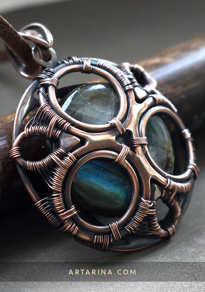 Round wire wrapped amulet necklace