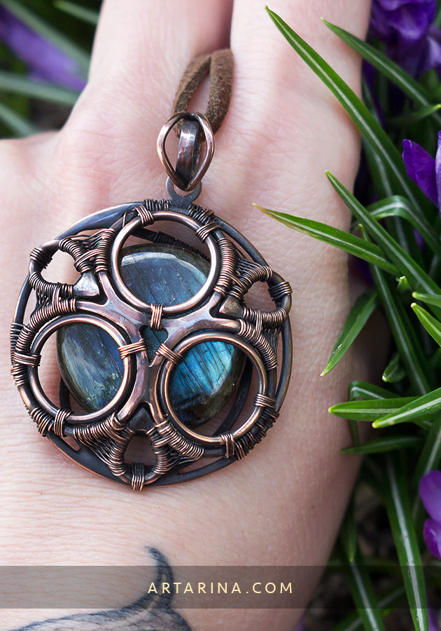 Round wire wrapped amulet necklace