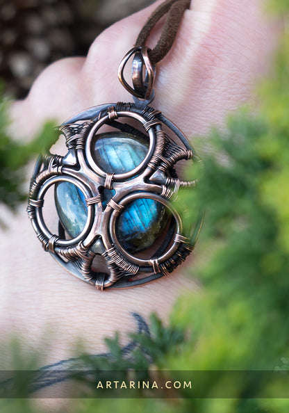 Round wire wrapped amulet necklace