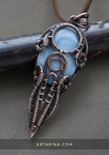 Wire Wrapped Pendant blue opal Copper Wire Filigree Wire Wrap Pendant Handmade Bohemian Tribal Jewelry Beautiful Natural Gemstone Crystal opal light blue Wire jewelry