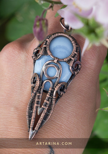 Wire Wrapped Pendant blue opal Copper Wire Filigree Wire Wrap Pendant Handmade Bohemian Tribal Jewelry Beautiful Natural Gemstone Crystal opal light blue Wire jewelry