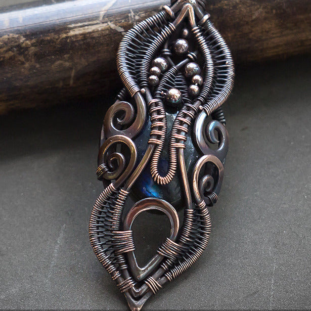 Heady wire wrapped pendant jewelry necklace. copper ooak wirework natural stone. Wire wrap pendent Protection amulet wire wrapped stone necklace Rustic pagan copper fairy crystal jewelry Heady wirewrapped necklace by artarina