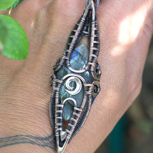 long unique gift wire wrapped natural stone necklace Wire wrapped pendant Copper wire wrap stone pendant Long bold natural gemstone raw copper unique handcrafted necklace by Artarina
