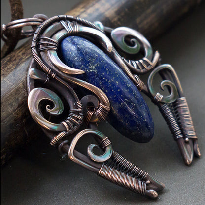 Sodalite pendant wiccan gifts ancient aliens Slavic lunula druid talisman vintage mma jewelry space sweatshirt cryptid extraterrestrial annunaki goblincore necklace sacred heart guardian angel