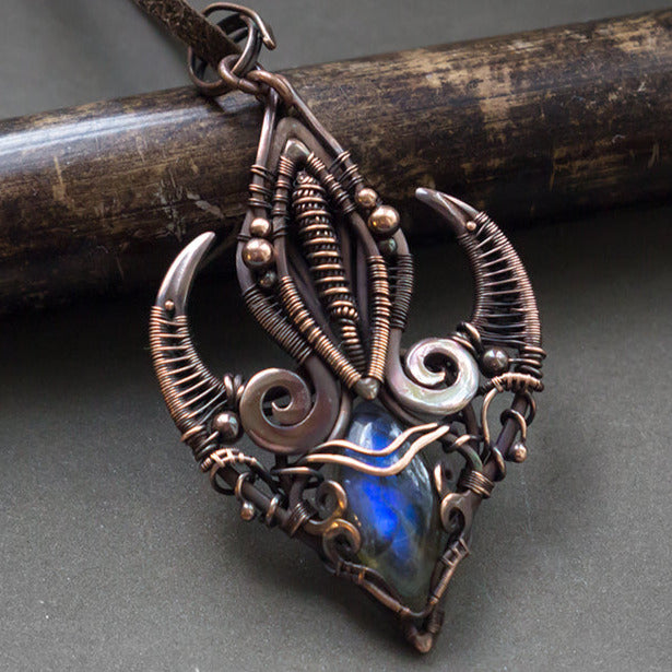 Steampunk wire wrapped labradorite necklace