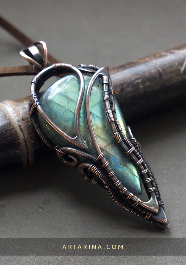 Steampunk mens stone copper necklace