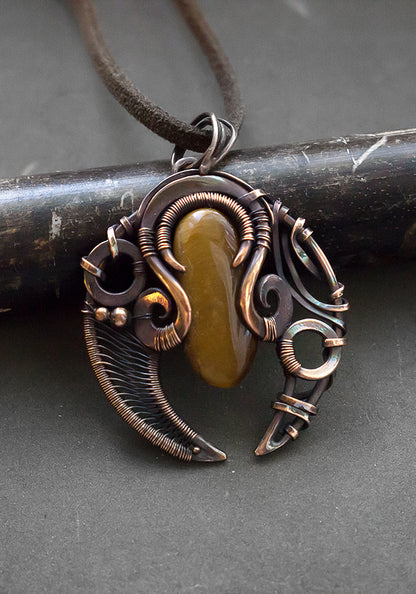 Tigers eye wire wrapped copper pendant. Handcrafted unique one of a kind necklace made from pure raw copper and natural tigers eye stone.