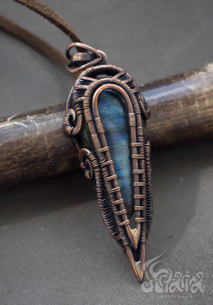 Copper wire wrapped man pendant with labradorite.