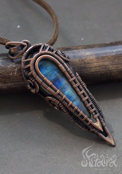 Copper wire wrapped man pendant with labradorite.