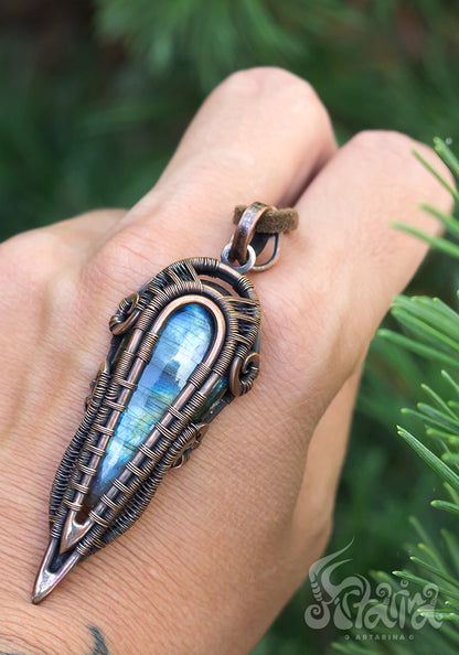 Copper wire wrapped man pendant with labradorite.