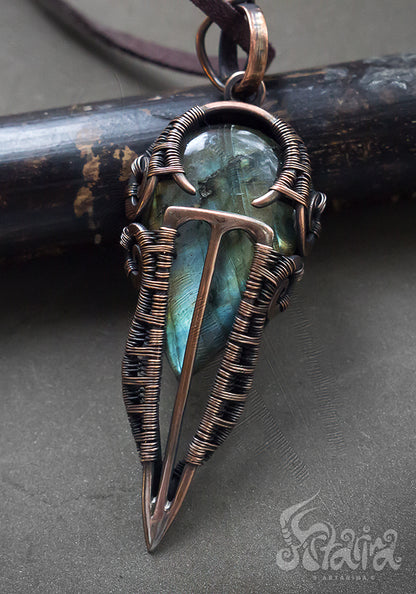 Copper wire wrapped man pendant with labradorite.