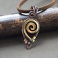 Golden color spiral wire wrapped Filigree pendant Small spiral shaped copper wire wrapped simple necklace Small copper wire wrapped pendant Minimalist designer wire wrap jewelry Unique oxidized copper crystal necklace by artarina
